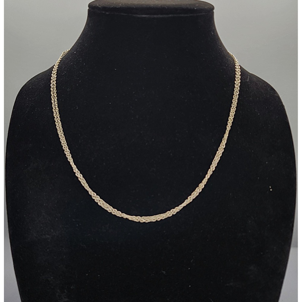 Double Strand Chain Necklace Silver Tone Braided Dainty Adjustable 16-18"